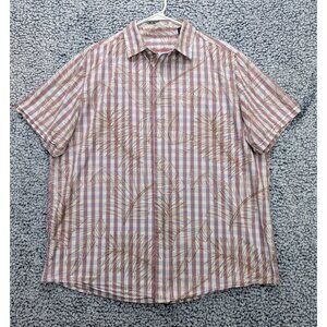 Tasso Elba Hawaiian Button Up Shirt Mens LG Floral Tropical Vacation Beach Red